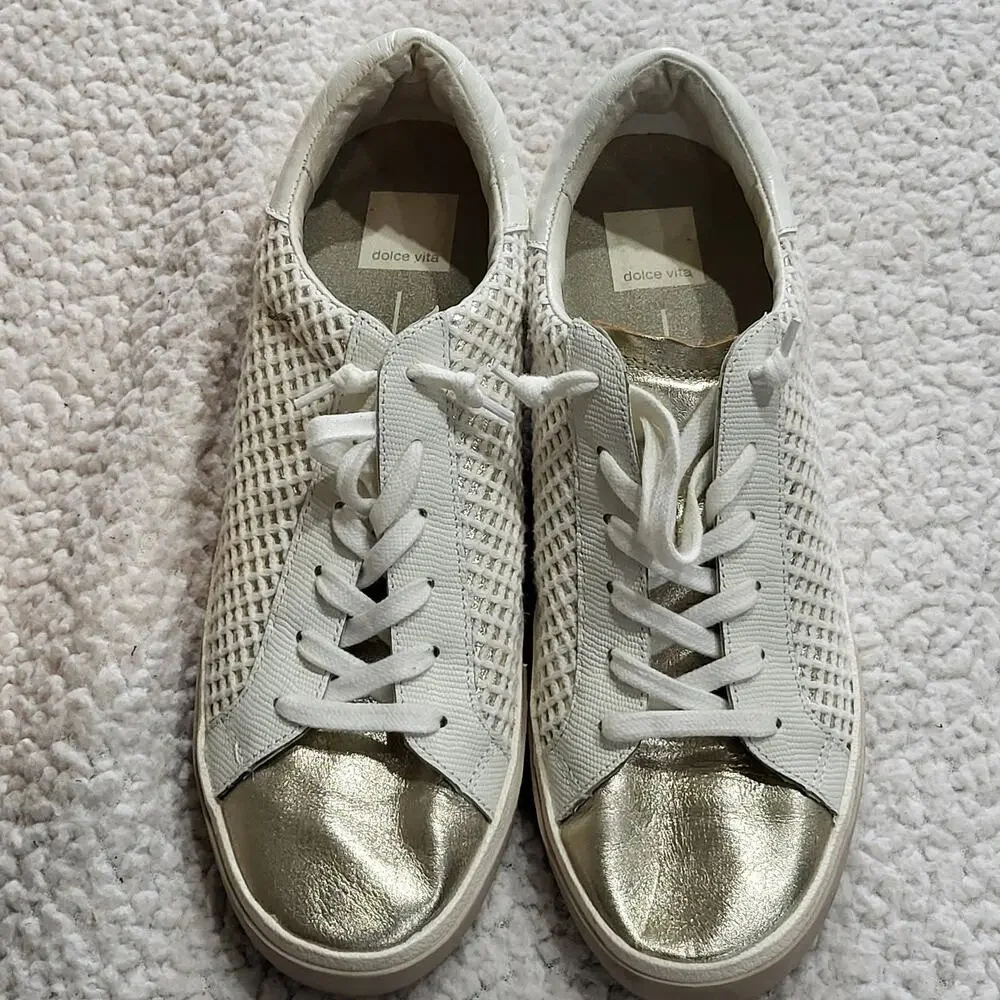 Dolce Vita "Zina" BONE GOLD WOVEN Sneakers Womens Size 10